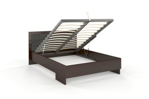 Tapicerowane łóżko drewniane - bukowe Visby KALMAR High BC (Skrzynia na pościel) / 120x200 cm, kolor palisander, zagłówek Casablanca 2301