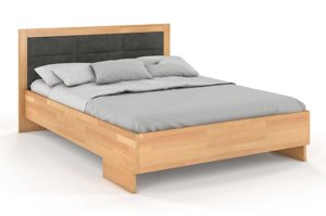 Tapicerowane łóżko drewniane - bukowe Visby KALMAR High BC (Skrzynia na pościel) / 160x200 cm, kolor palisander, zagłówek Casablanca 2315