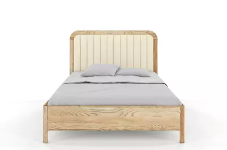 Tapicerowane łóżko drewniane dębowe Visby MODENA BC z wysokim zagłówkiem (skrzynia na pościel)