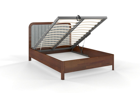 Tapicerowane łóżko drewniane sosnowe Visby MODENA BC z wysokim zagłówkiem (skrzynia na pościel)