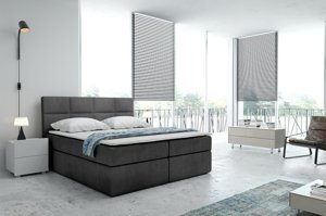 Tapicerowane łóżko kontynentalne BOLMAN z zagłówkiem pikowanym w prostokąty