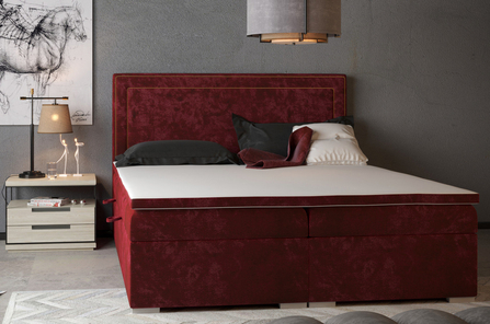 Wysyłka w 48h! Eleganckie tapicerowane łóżko kontynentalne do sypialni TOMASSO z pojemnikiem na pościel / 160x200 cm, kolor granatowy, złote ćwieki
