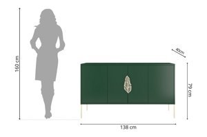 Zielona komoda Skandica MERLIN ze złotymi dodatkami / szer. 138 cm